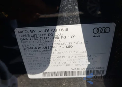 2017 Audi Q5 3.0T Premium Plus from USA, damaged, VIN WA1D7AFP3HA018046